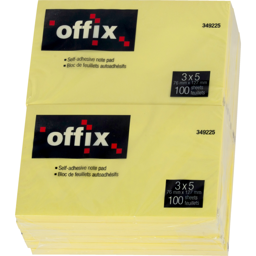 Offix® Self-Adhesive Notes 3" x 5" 100 sheets per pad Yellow 12 pads/pkg
