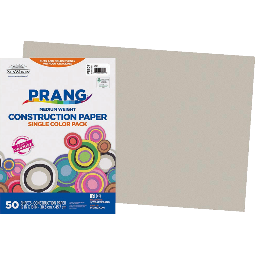 Prang® Construction Paper 12" x 18" Grey 50/pkg