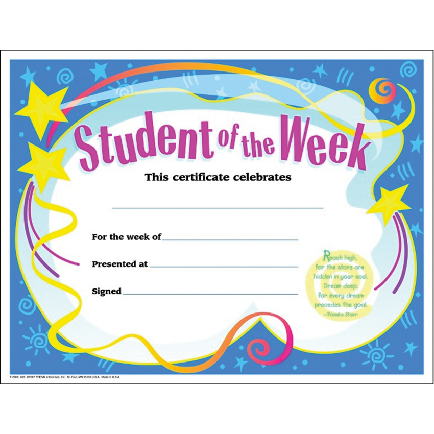 Trend® Colourful Classics Student of the Week Certificates 8-1/2" x 11" 30/pkg