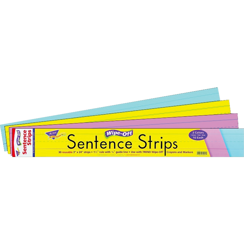 Trend® Wipe-off® Sentence Strips Tricolour 30/pkg