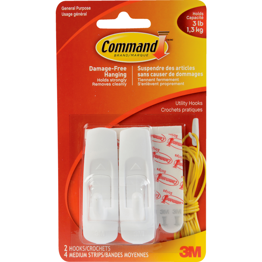 Command™ Adhesive Medium Mounting Hooks White 2/pkg