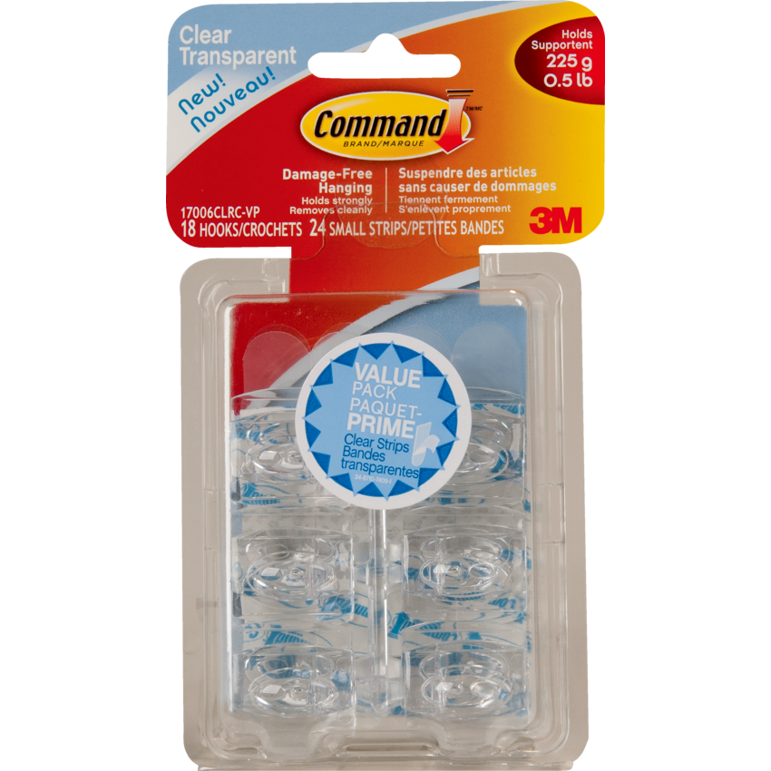 Command™ Adhesive Mini Hooks Clear 18/pkg
