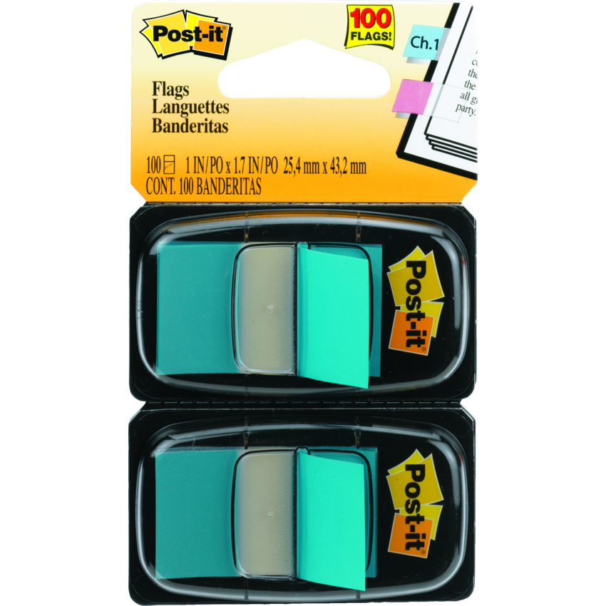 Post-it® Flags 1” x 1-11/16” 50 Flags per Dispenser Bright Blue 2 dispensers/pkg