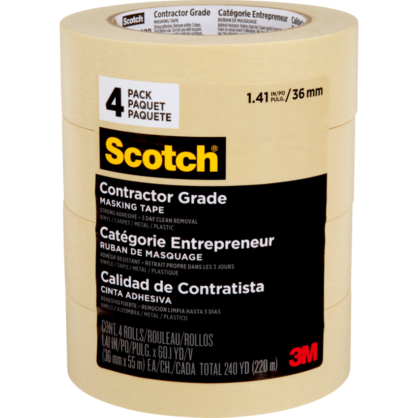 Scotch® Contractor Grade Masking Tape 1-1/2" (36 mm x 55 m) 4 rolls/pkg