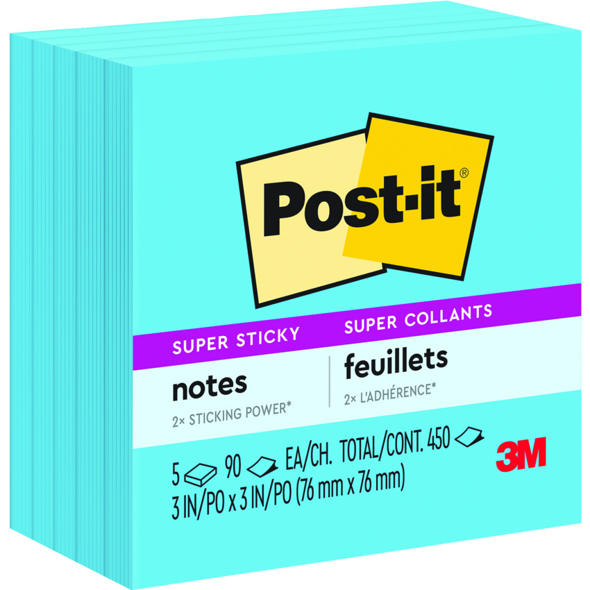 Post-it® Super Sticky Notes Cubes 3" x 3" 90 Sheets Electric Blue 5 pads/pkg