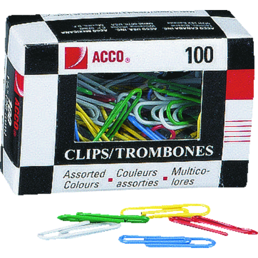 ACCO® Vinyl Coated Paper Clips #1, 1-1/8" 100/box