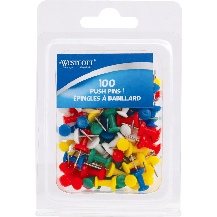 Westcott® Push Pins Assorted Colours 100/box