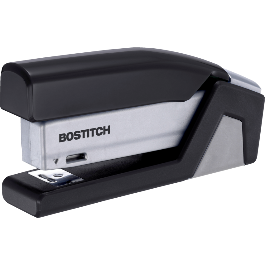 Bostitch® InJoy™ Spring-Powered Antimicrobial* Compact Stapler Half Strip 20 sheets Black and Silver