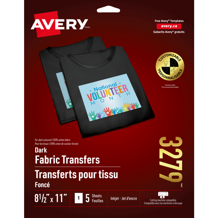 Avery® Dark T-Shirt Transfer Sheets 8-1/2" x 11" 5/pkg