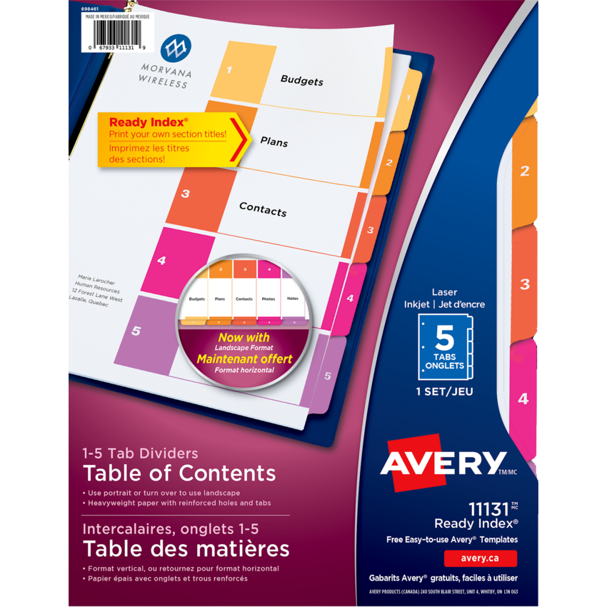Avery® Ready Index® Table of Contents Dividers Coloured 1-5