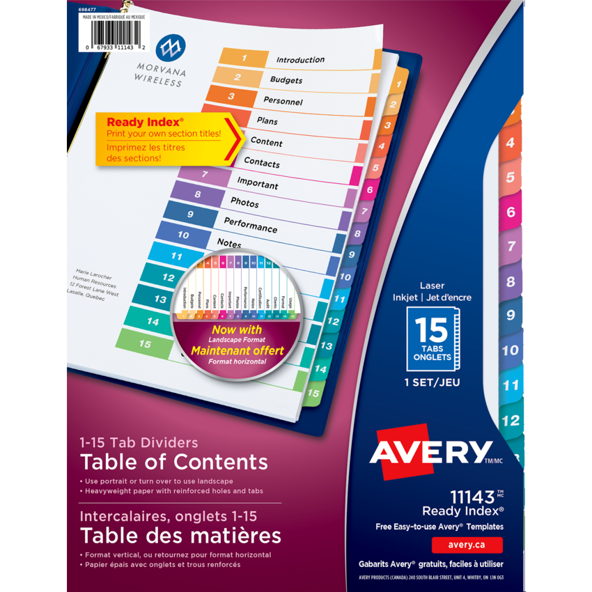 Avery® Ready Index® Table of Contents Dividers Coloured 1-15