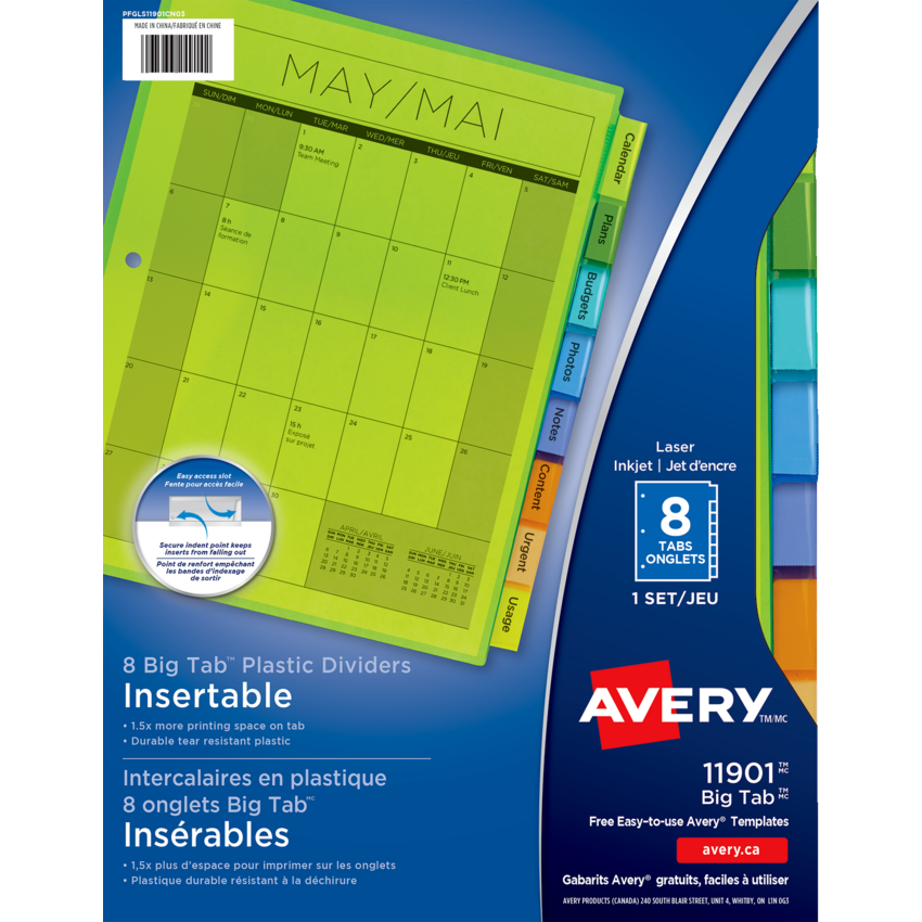 Avery® Big Tab® Insertable Plastic Dividers 8 Tabs Assorted Translucent Colours
