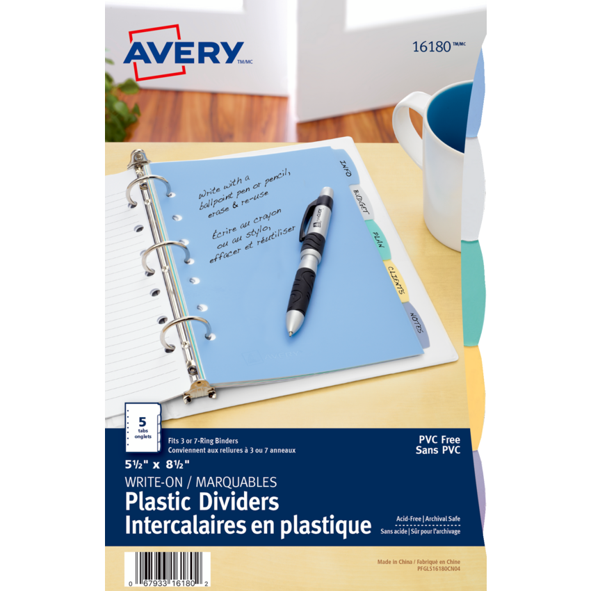 Avery® Write-On Dividers 8-1/2" x 5-1/2" 5 Tabs Assorted Colours