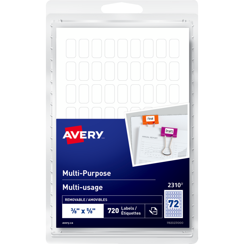 Avery® Print or Write Multi-Purpose Removable Labels 3/8" x 5/8" 720/pkg