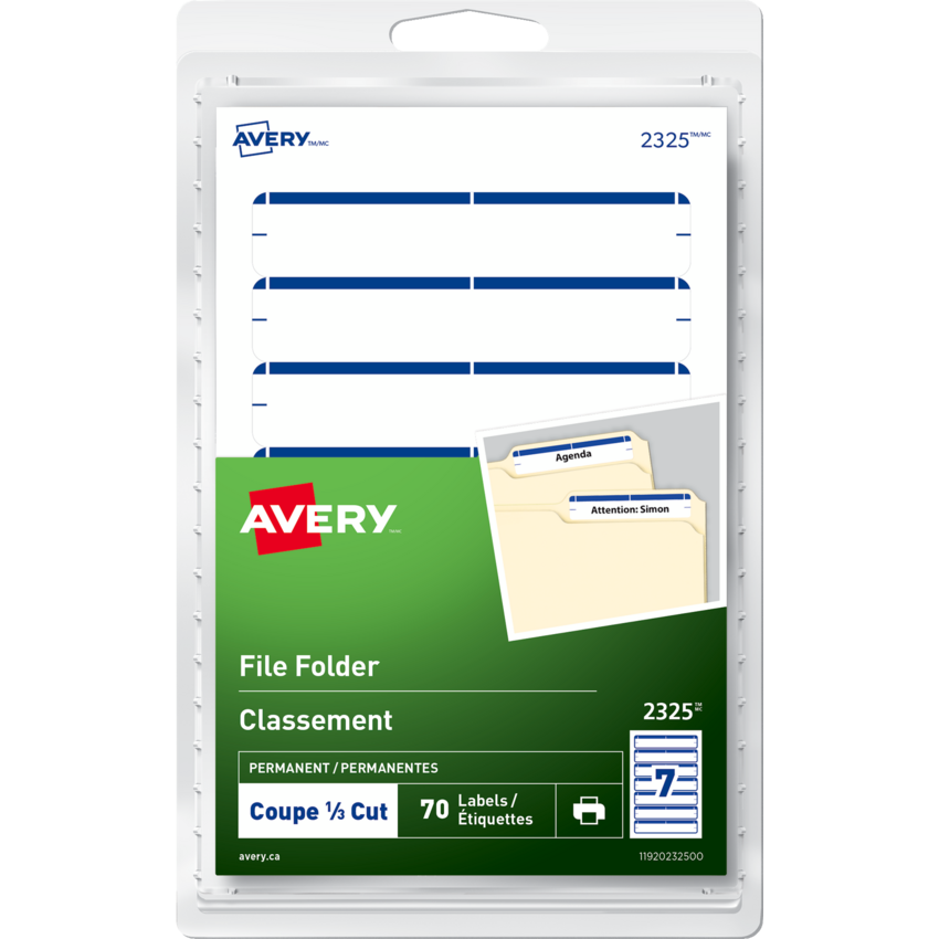 Avery® Print or Write File Folder Labels 3-1/2" x 1/3" Blue 70/pkg