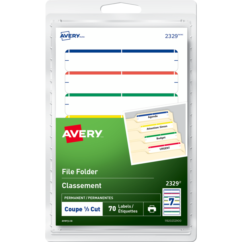 Avery® Print or Write File Folder Labels 3-1/2" x 1/3" Assorted Colours 70/pkg