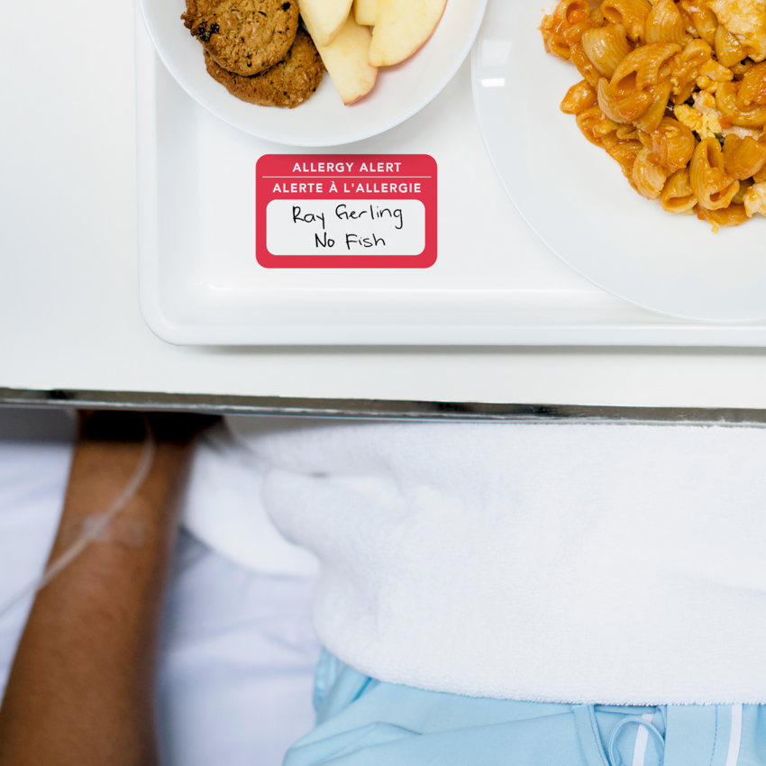 Avery® Write-on Allergy Labels Assorted Sizes Bilingual White/Red 44/pkg