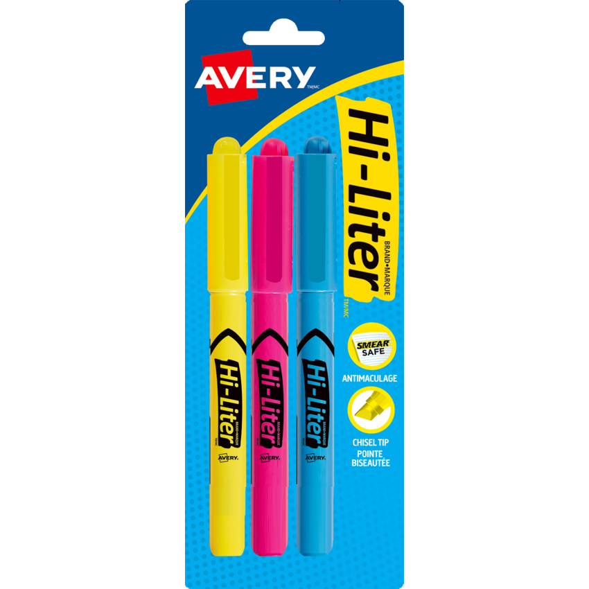 Avery® Pen Style HI-LITER® Chisel Tip Assorted Colours 3/pkg