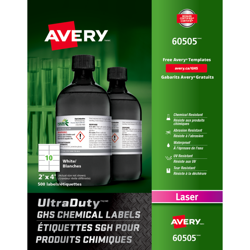 Avery® UltraDuty GHS Chemical Labels 2" x 4" White 500/pkg
