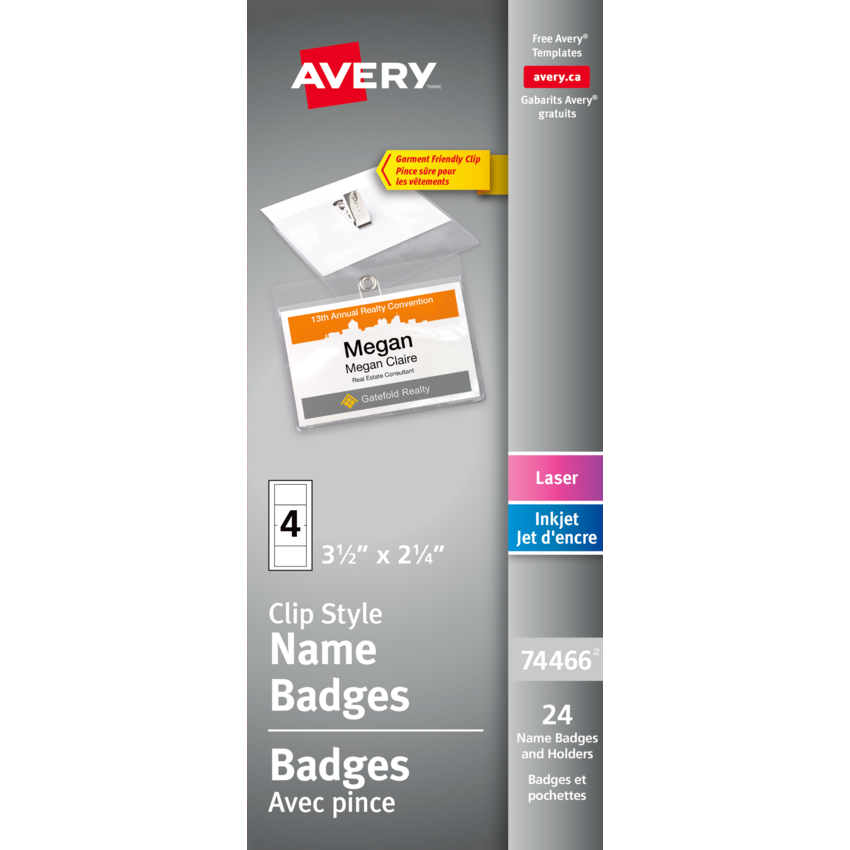 Avery® Name Badge Kits Clip Style 2-1/4" x 3-1/2" 24/pkg
