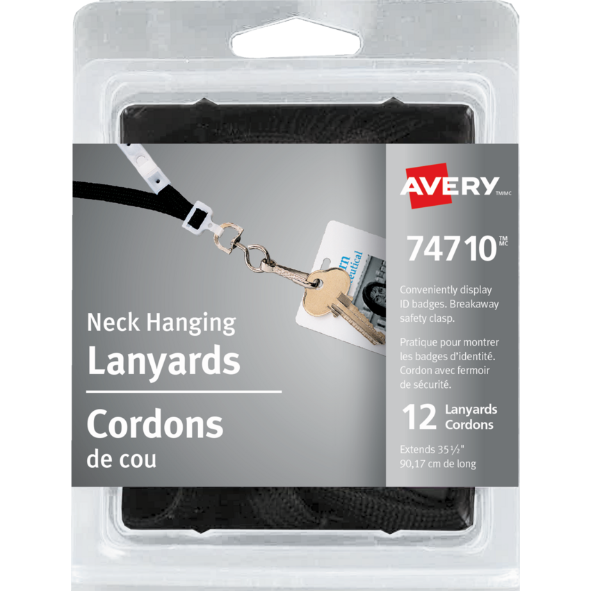Avery® Neck Hanging Lanyards Black 12/pkg