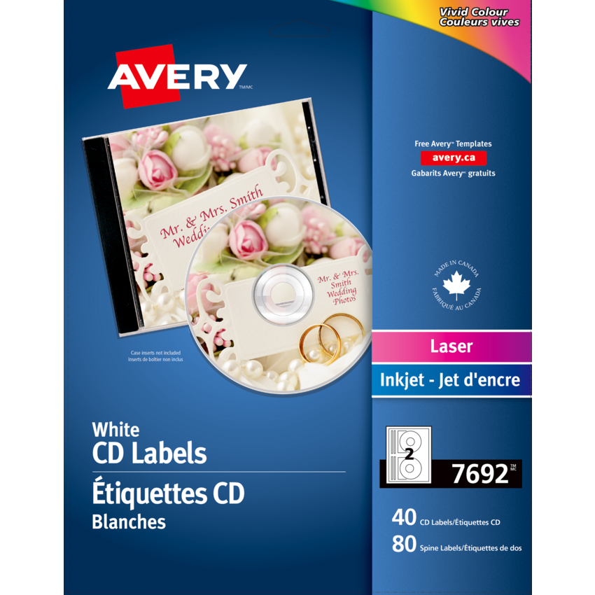 Avery® CD Labels Laser and Inkjet White 40 labels/pkg