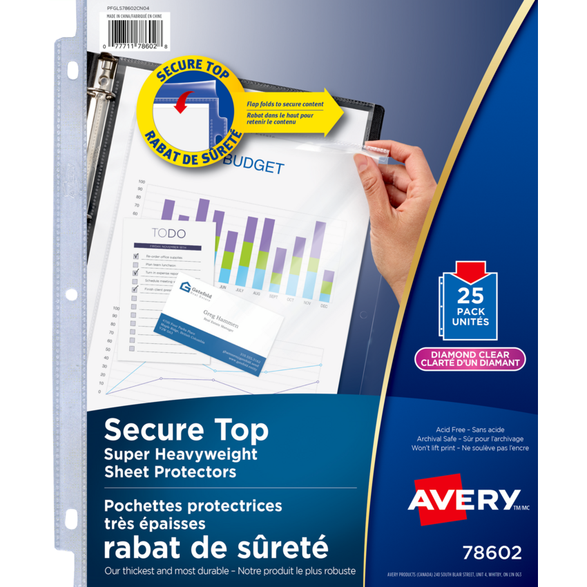 Avery® Secure Top Page Protectors 4.6 mil Letter 25/pkg
