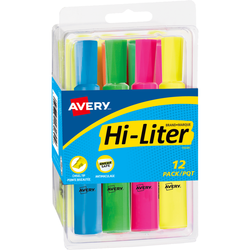 Avery® HI-LITERS® Assorted Colours 12/pkg