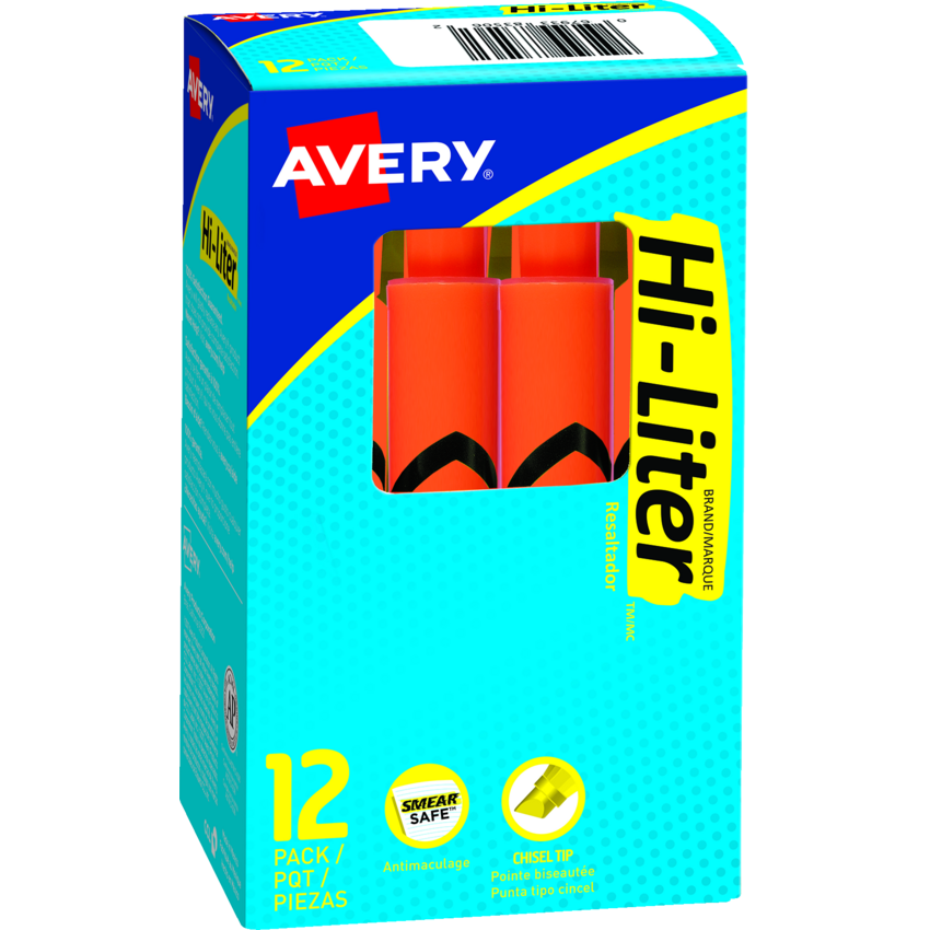 Avery® HI-LITER® Chisel Tip Fluorescent Orange 12/box