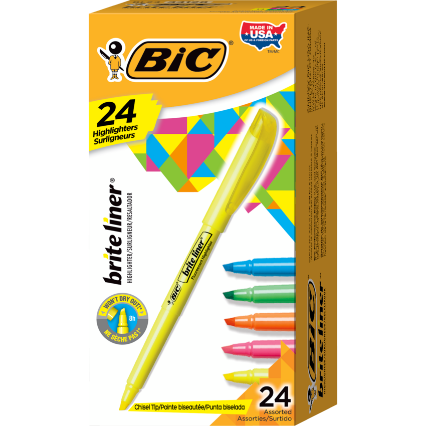 Bic® Brite liner® Pen Style Highlighters Fine Tip Assorted Colours 24/box