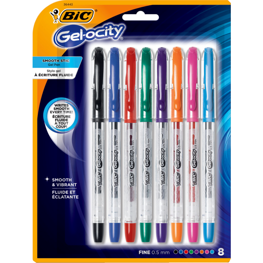 Bic® Gel-ocity® Stic Gel Pens 0.5 mm Assorted Colours 8/pkg