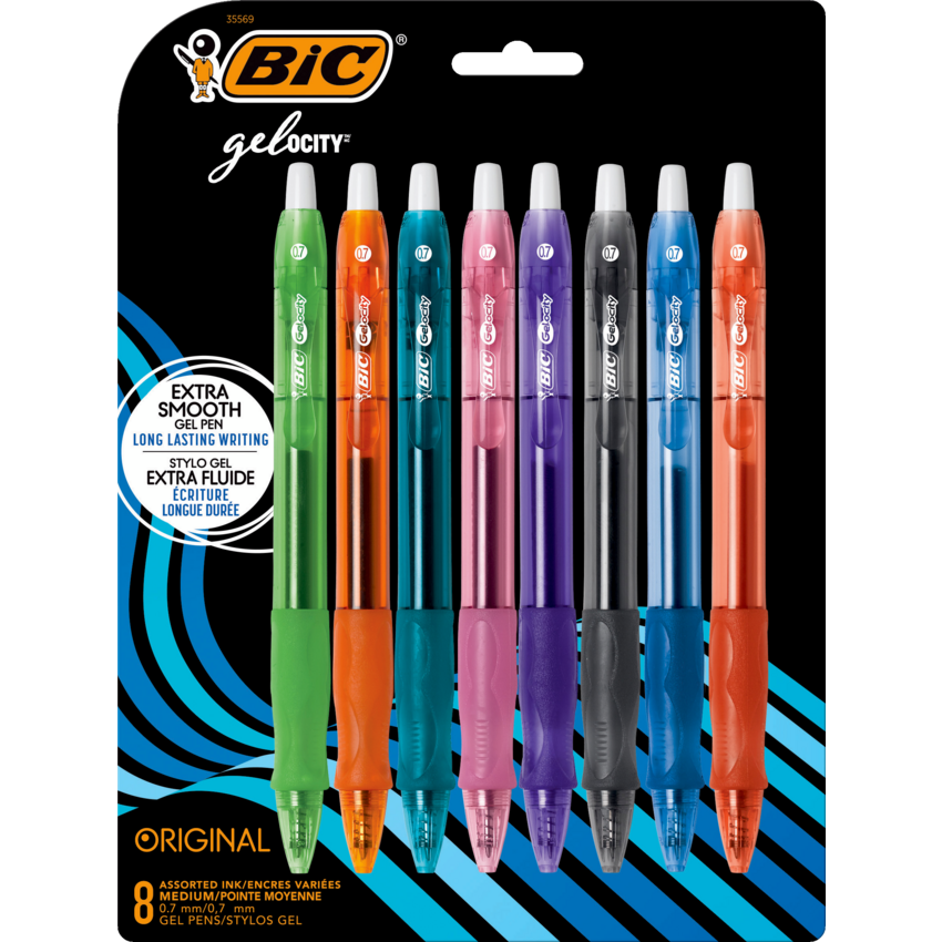 BIC® Gel-ocity™ Original Long-Lasting Retractable Gel Pens 0.7 mm Assorted Colours 8/pkg
