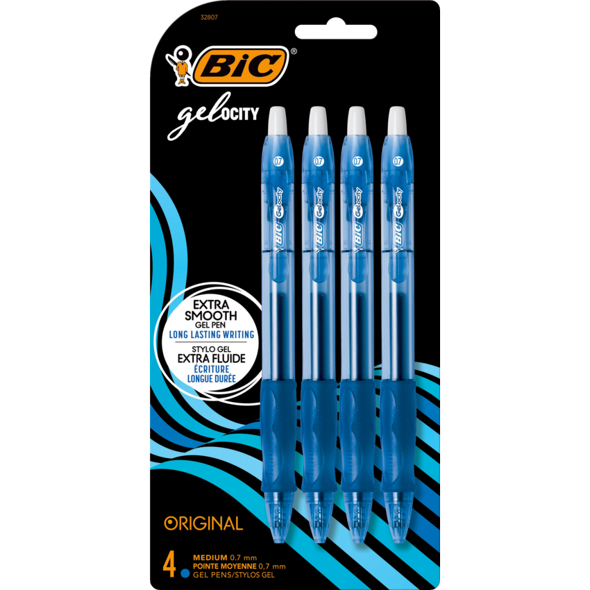 BIC® Gel-ocity™ Original Long-Lasting Retractable Gel Pens 0.7 mm Blue 4/pkg