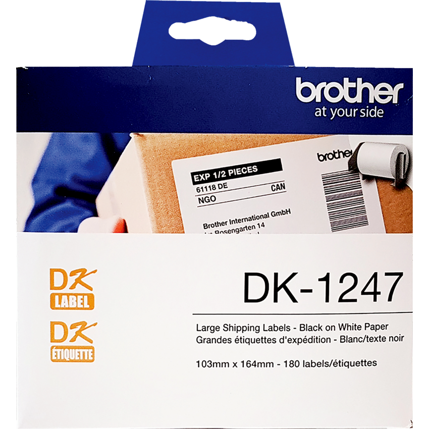 Brother® DK Paper Labels Shipping 4-1/12" x 6-13/32" Black on White 180 labels/roll