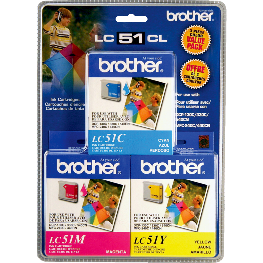 Brother Inkjet Cartridges LC513PKS Cyan, Yellow, Magenta 3/pkg