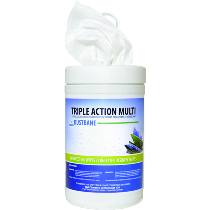 Dustbane Triple Action Multi Cleaner, Degreaser & Disinfectant Wipes 7” x 8” 120/pkg