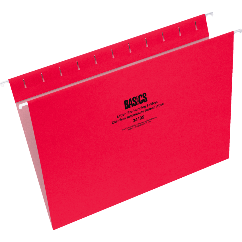 Basics® Coloured Hanging Folders Letter Red 25/box