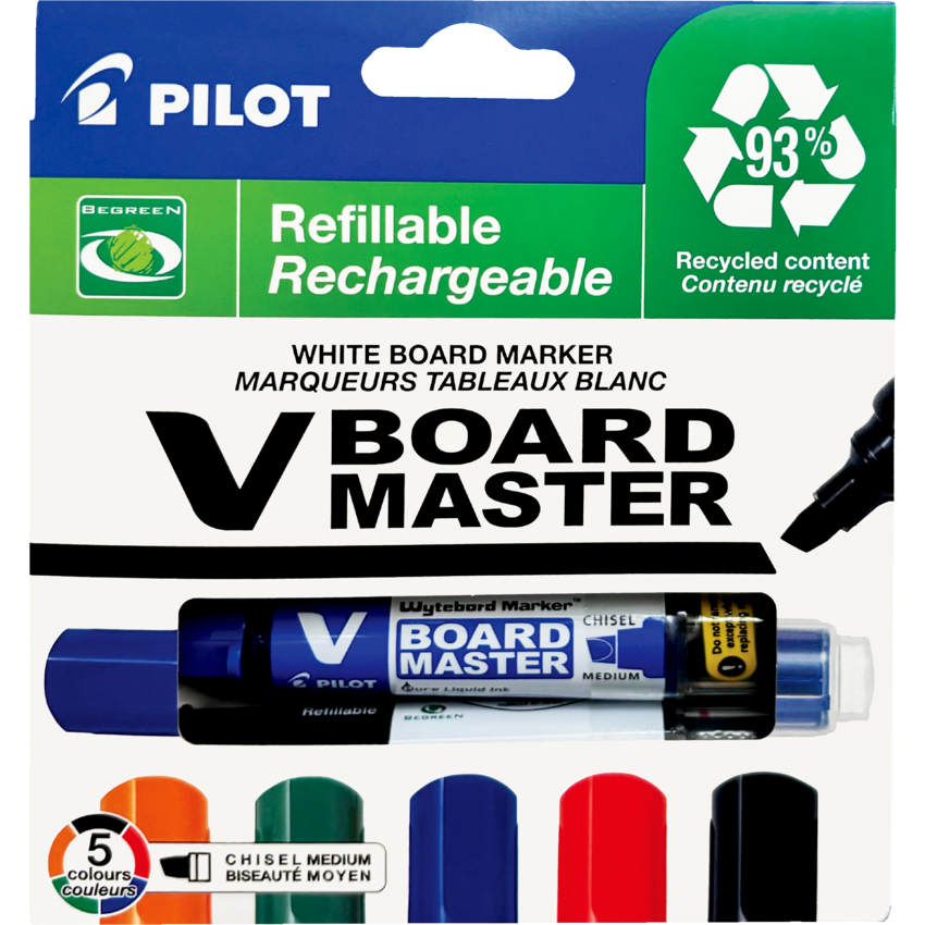 Pilot® BeGreen® V-Board Master Dry Erase Marker Chisel Tip Assorted Colours 5/pkg