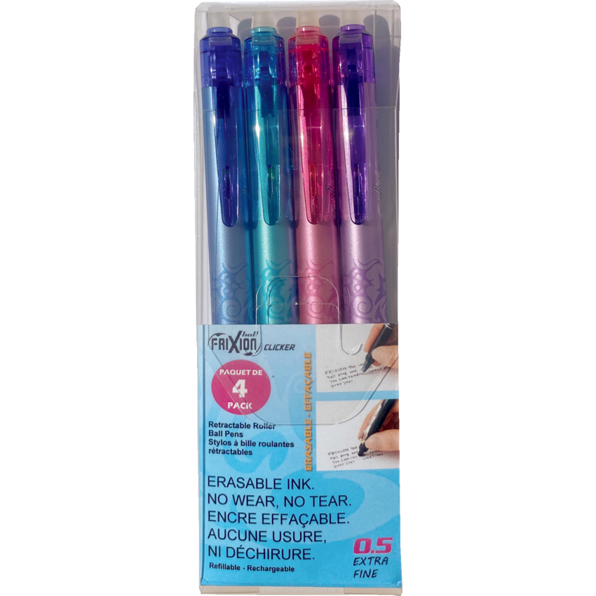 Pilot® FriXion® Ball Clicker Retractable Erasable Gel Pen 0.5 mm Assorted Colours 4/pkg
