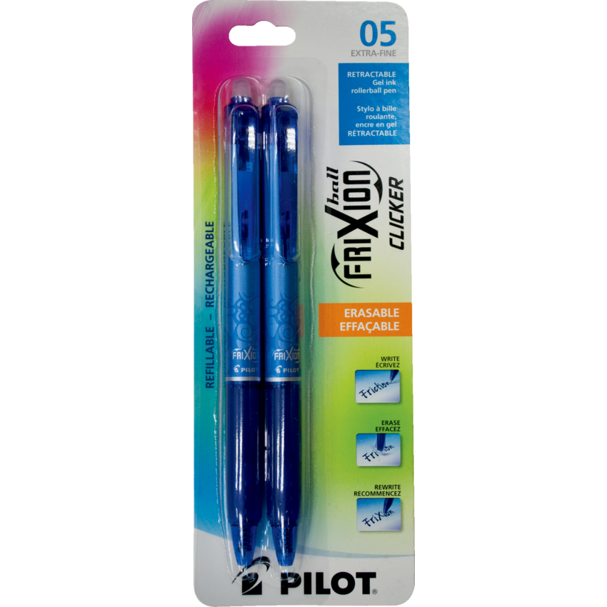 Pilot® FriXion® Ball Clicker Retractable Erasable Gel Pen 0.5 mm Blue 2/pkg