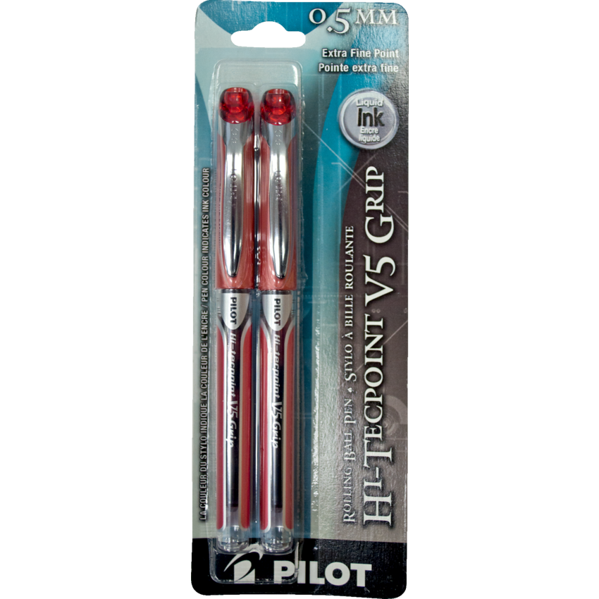 Pilot® Hi-Tecpoint Grip Liquid Ink Roller Pens 0.5 mm Red 2/pkg