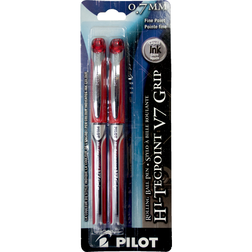 Pilot® Hi-Tecpoint Grip Liquid Ink Roller Pens 0.7 mm Red 2/pkg