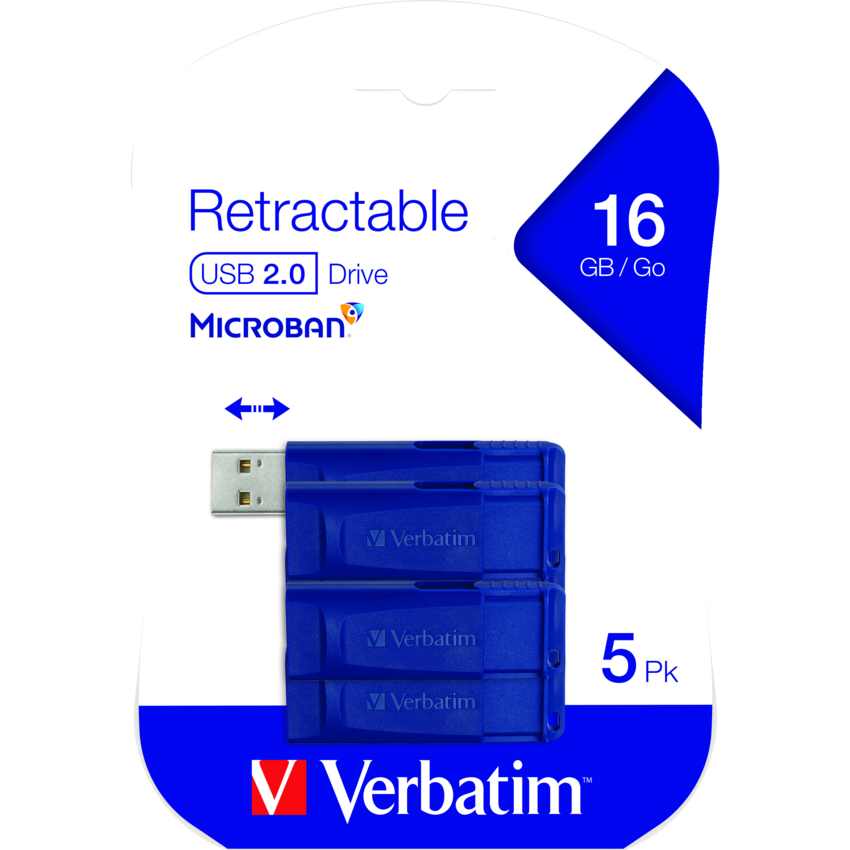 Verbatim® USB Flash Drives 16 GB Blue 5/pkg