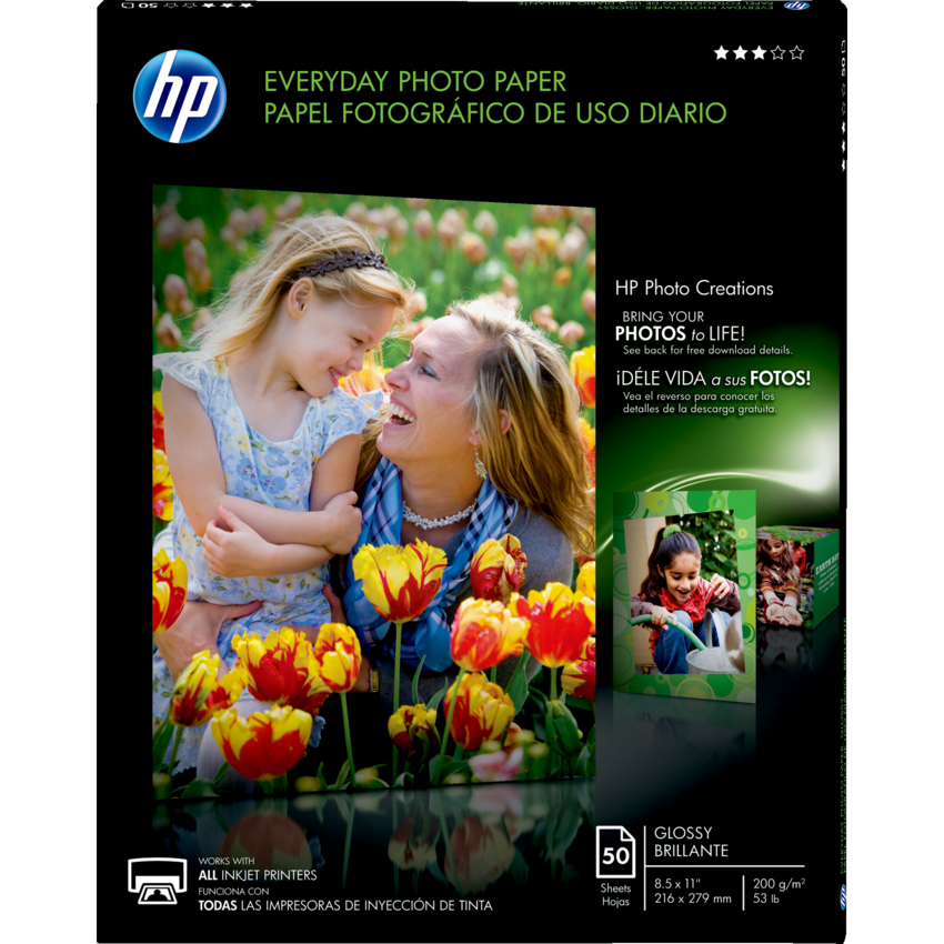 HP Everyday Photo Paper Inkjet Glossy Letter 50/pkg