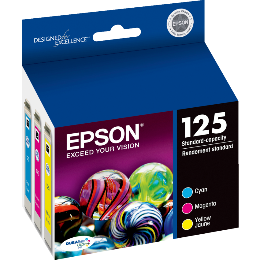 Epson® Inkjet Cartridges T125520-S #125 Cyan, Yellow, Magenta 3/pkg