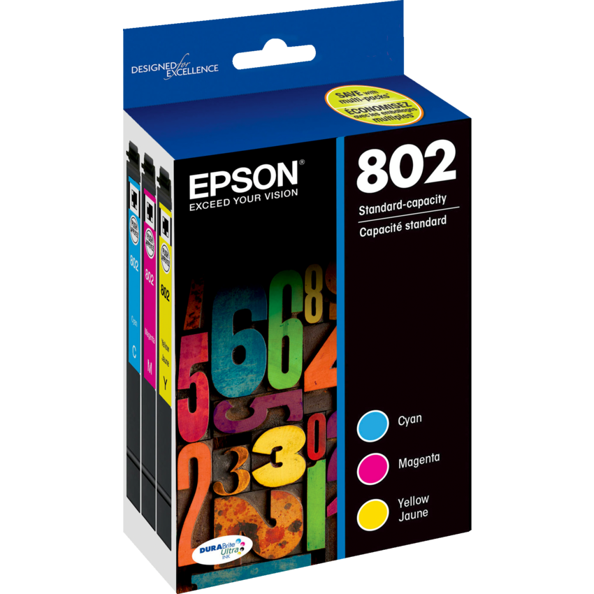 Epson® Inkjet Cartridge #802 Cyan, Yellow, Magenta 3/pkg