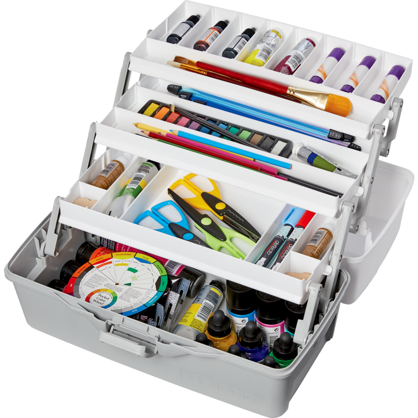 Deflecto® Three-Tray Storage Box 16-1/8"W x 9"D x 8-3/8"H Grey and White