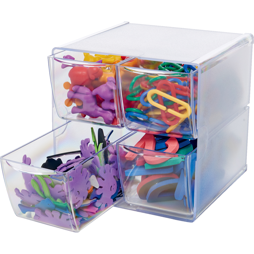 Deflecto® Stackable Storage Cube Four Drawers Clear