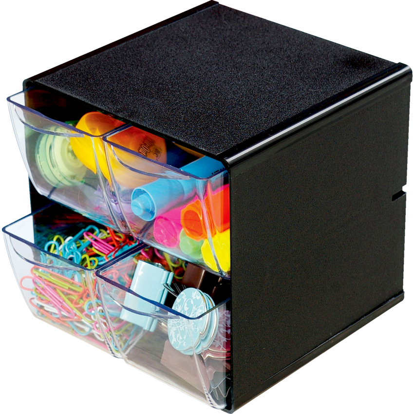 Deflecto® Stackable Storage Cube Four Drawers Black
