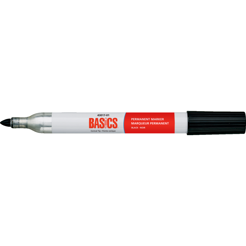 Basics® Permanent Marker Metal Barrel Conical Tip Black 10/box